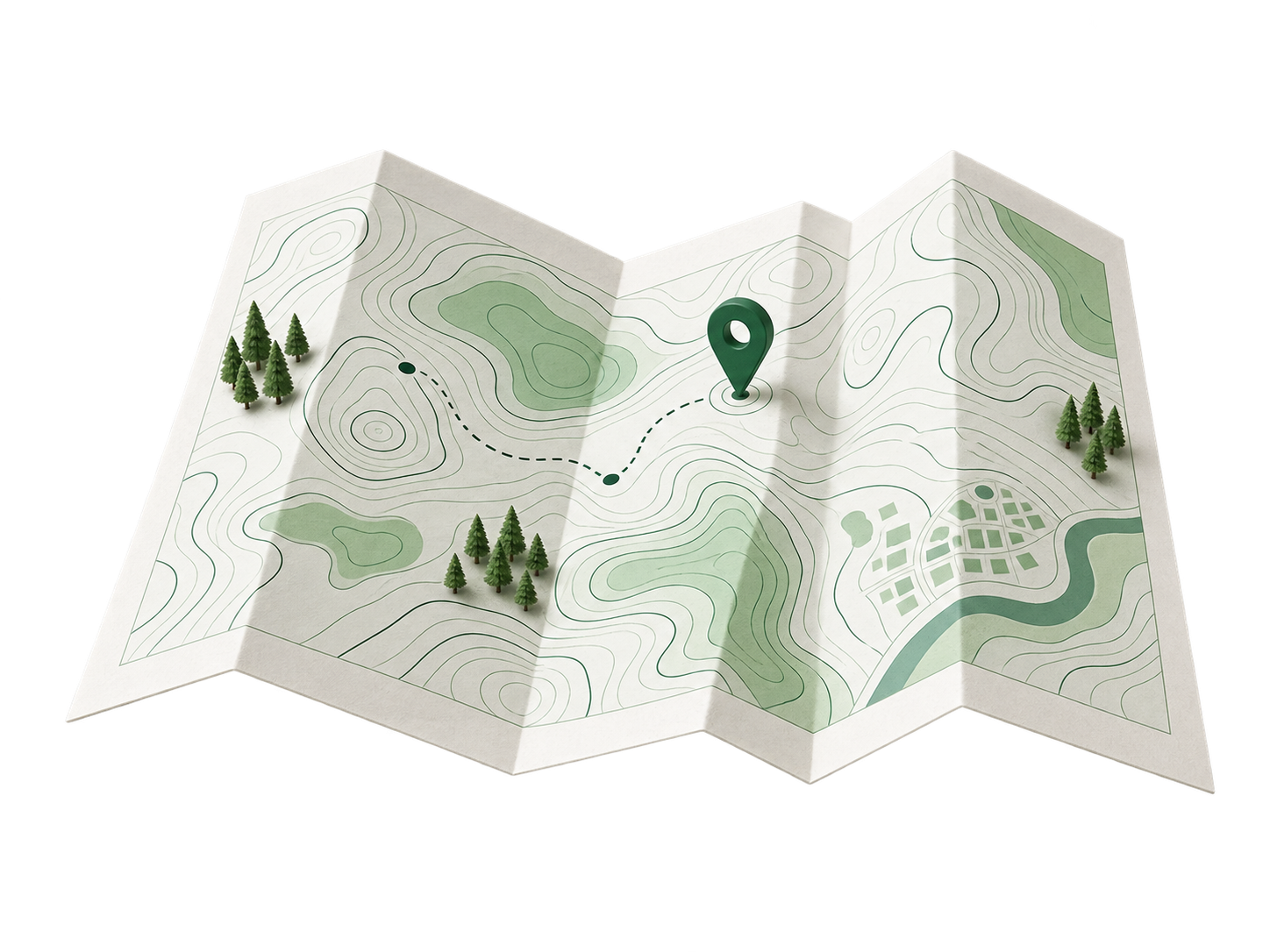 Folded map with a location pin